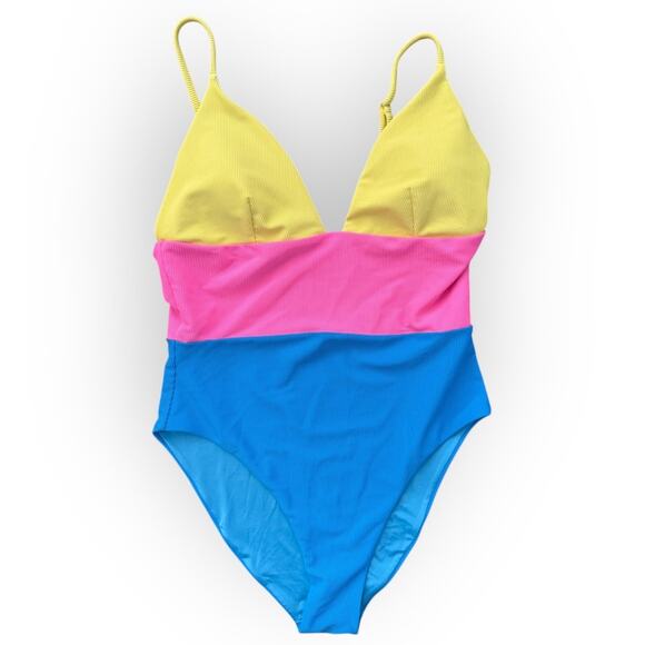 Beach Riot Wren Rib Colorblock One-Piece Swimsuit Size XL - Picture 3 of 8